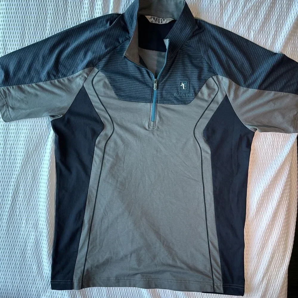 Black Yak Men's  1/4 Zip Pullover Short Sleeve Shirt Small Gray And Blue